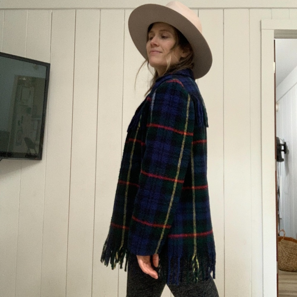 TREGOS Westwear VINTAGE Plaid Wool Fringe Blazer Jacket